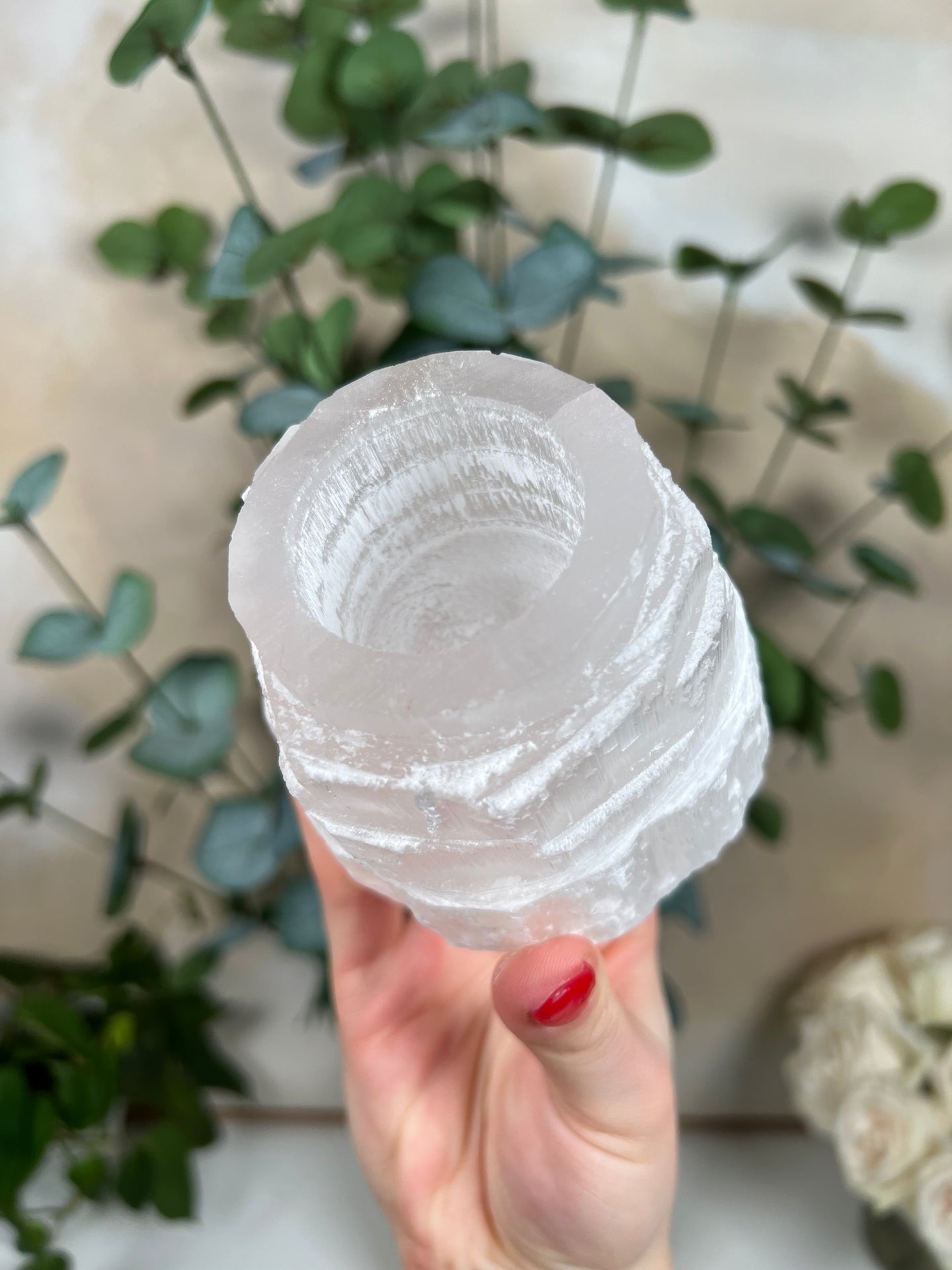 Satin Spar Selenite Candle Holder